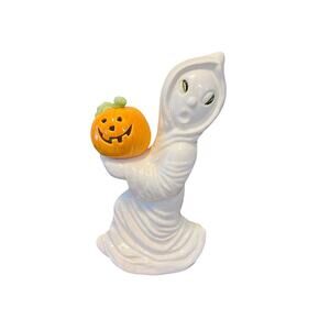 Vintage Ceramic Hand Painted Ghost w/  Detachable Pumpkin Decoration